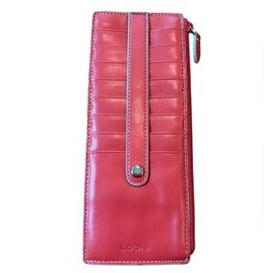 Lodis Leather Women's Card Case Coral Wallet